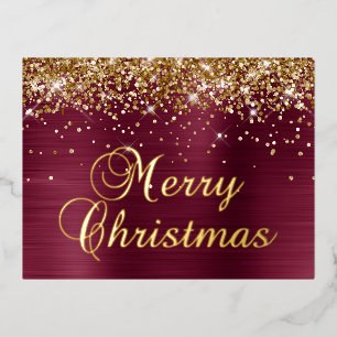 Prettig Kerstmis Goud Glitter Bourgondië Rood Folie Feestdagen Briefkaart