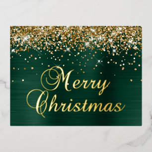 Prettig Kerstmis Goud Glitter Dennengroen Folie Feestdagen Briefkaart