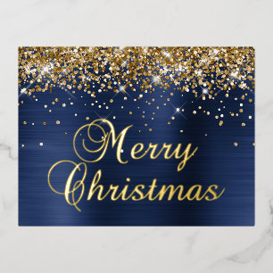 Prettig Kerstmis Goud Glitter Marineblauw Glamour Folie Feestdagen Briefkaart