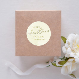 Prettig Kerstmis Gouden Calligrafie Script Op Maat Ronde Sticker