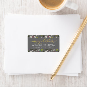 Prettig Kerstmis Grijs Goud Elegant Script Adres Etiket