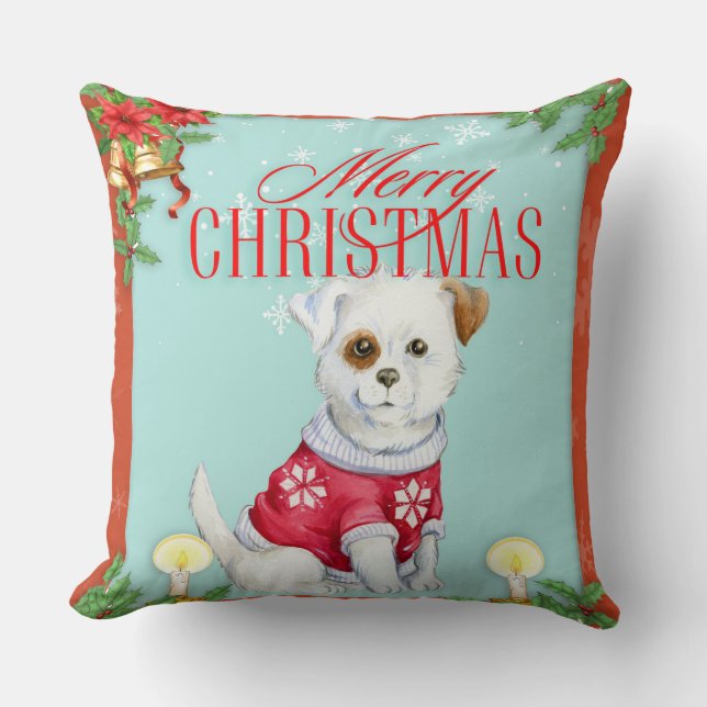 Prettig Kerstmis Hond Kussen (Voorkant)