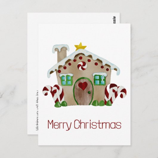 Prettig Kerstmis Huis van Gemberkoek Ansichtkaart Briefkaart (Voorkant / Achterkant)