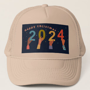 Prettig Kerstmis jaar 2024 Khaki Voorpaneel-Pet Trucker Pet