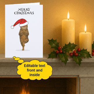 Prettig kerstmis kat yoga feestdagen kaart