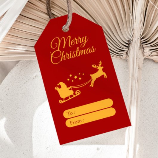 Prettig Kerstmis Kerstman & Rendier Rood Goud Cadeaulabel