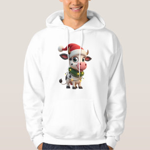 Prettig Kerstmis Koe Santa Kerstlichten Koe Xma Hoodie