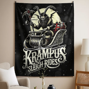 Prettig Kerstmis Krampus Kerstmis slee-ritten Wandkleed
