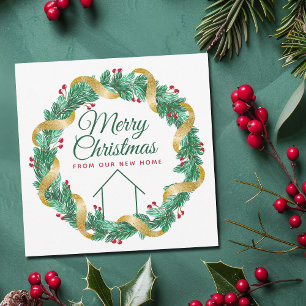 Prettig Kerstmis Krans Mooie Nieuwe Thuis Adres Feestdagenkaart