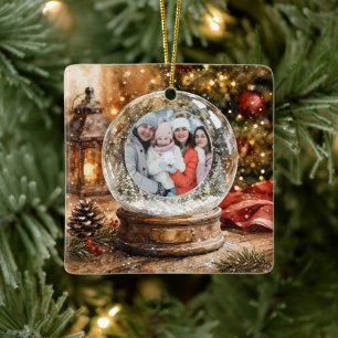 Prettig Kerstmis Landelijke Sneeuwbol Foto Keramisch Ornament