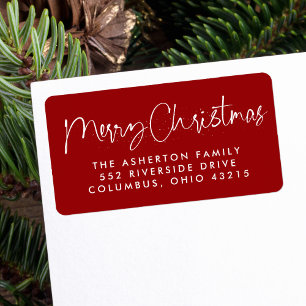 Prettig Kerstmis leuk script donkerrood retouradre Etiket