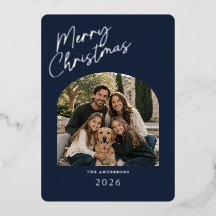 Prettig Kerstmis Modern Blauw en Zilver Folie
