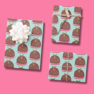 Prettig Kerstmis Modern Pudding Illustratie Inpakpapier Vel