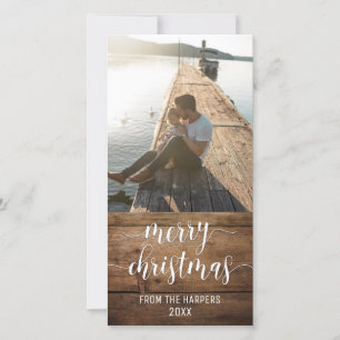 Prettig Kerstmis Modern Schrift & Bruin Rustiek Ho Feestdagenkaart