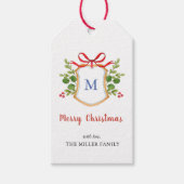 Prettig Kerstmis Monogram Wapenschild Vakantie  Cadeaulabel (Voorkant)