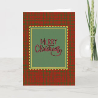Prettig Kerstmis Retro Groen & Rood Karo Feestdagen Kaart