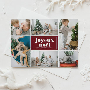 Prettig Kerstmis Retro Typografie Rood Fotosamenst Feestdagenkaart