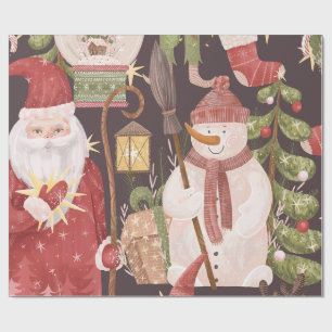 Prettig Kerstmis Retro Vintage Kerstman Cadeaupapier