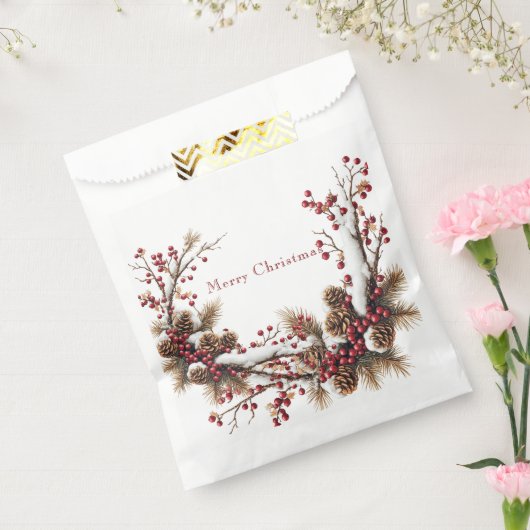 Prettig Kerstmis Rode Bessen Pijnappels Sneeuw Bedankzakje (Gezegeld)