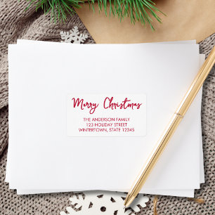 Prettig Kerstmis Rode Script Retouradres Etiket