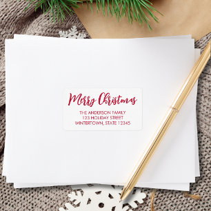 Prettig Kerstmis Rode Script Retouradres Etiket