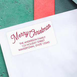 Prettig Kerstmis Rode Script Retouradres Etiket