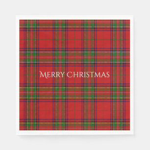 Prettig Kerstmis Rood Tartan Plaid Servet