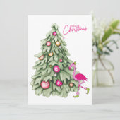 Prettig Kerstmis Roze Flamingo Pastelkleurige Kers Feestdagenkaart (Staand voorkant)