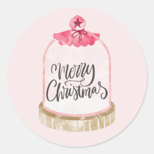 Prettig Kerstmis Roze Glas Koepel Ronde Sticker