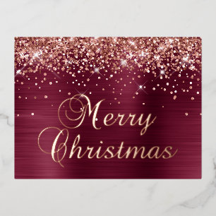 Prettig Kerstmis Roze Goud Glitter Bourgondië Rood Folie Feestdagen Briefkaart
