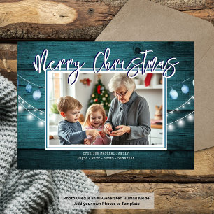 Prettig Kerstmis Rustieke Houten Familie Foto Acryl Uitnodigingen