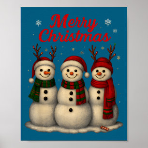 Prettig Kerstmis Schattig Sneeuwman Ontwerp Poster