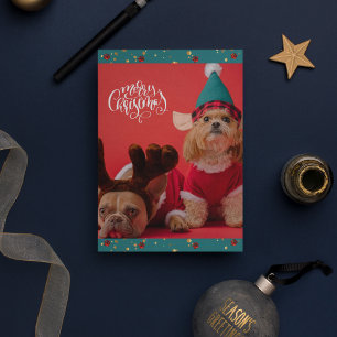 Prettig Kerstmis Schattige Hond Kerstmis Feestdagenkaart