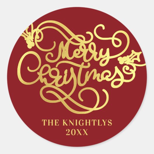 Prettig Kerstmis Schrift Nep Goud Uw Kleur Ronde Sticker (Voorkant)