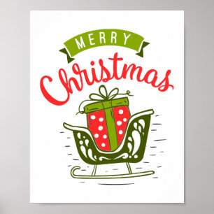 Prettig Kerstmis slee Kado Rood Groen Vakantie Poster