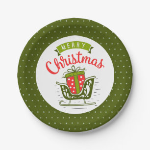 Prettig Kerstmis slee rood groen sneeuwvlok patroo Papieren Bordje