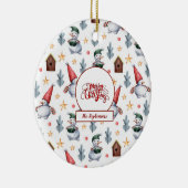 Prettig Kerstmis Sneeuwman Sneeuwvlokken Monogram Keramisch Ornament (Rechts)
