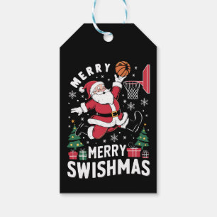 Prettig Kerstmis Swishmas Kerstman Basketbal Spele Cadeaulabel