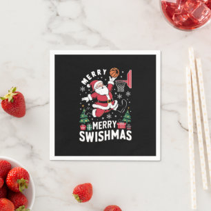 Prettig Kerstmis Swishmas Kerstman Basketbal Spele Servet