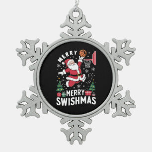 Prettig Kerstmis Swishmas Kerstman Basketbal Spele Tin Sneeuwvlok Ornament