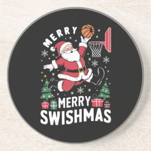 Prettig Kerstmis Swishmas Kerstman Basketbal Spele Zandsteen Onderzetter