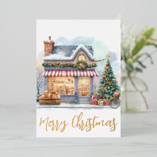 Prettig Kerstmis Winterlandschap Goud Folie Feestdagenkaart (Staand Voorkant)