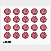 Prettig Kerstmis Witte Script op Rood Ronde Sticker (Vel)