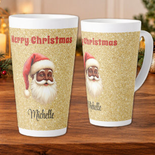 Prettig Kerstmis Zwarte Kerstman Gouden Glitters Latte Mok
