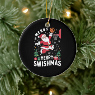 Prettig Kerstmis Zwishmas Kerstman Basketbal Spele Keramisch Ornament