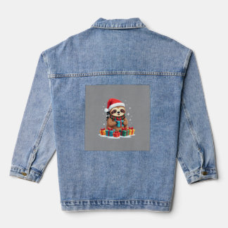 Prettig Kerstsloth schattige Kerstmis luiaard Kers Denim Jacket