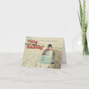 Prettig Kerststrand - Vintage Zandige Sneeuwman - Feestdagen Kaart