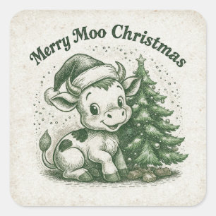 Prettig Koe Kerstfeest Vierkante Sticker