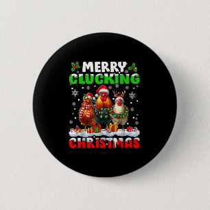 Prettig Kukkend Kerstmis Grappige Kip Kerstman Hoe Ronde Button 5,7 Cm