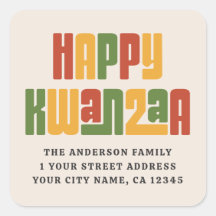 Prettig Kwanzaa rood groen geel tekst retouradres